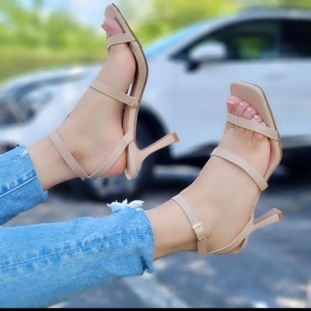 Women Ankle Strap High Heel Sandals Nude Color